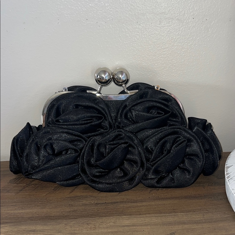 Elegant Black Clutch with Floral Design by Toi & Moi